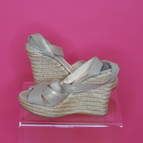 Jimmy Choo Phoenix Gold Platform Wedge ➡️ FLAWS ⬅️ - Picture 6 of 14